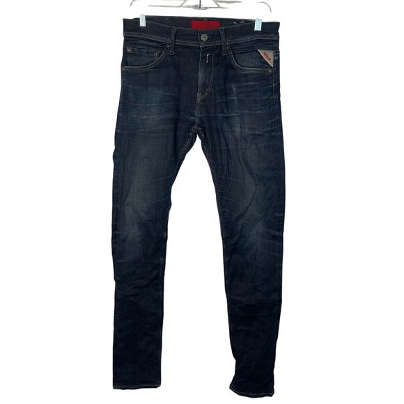 Vintage Y2K Replay Mens 30x32 Jondrill Stretch Skinny Fit Dark Blue Denim Jeans - Picture 2 of 10